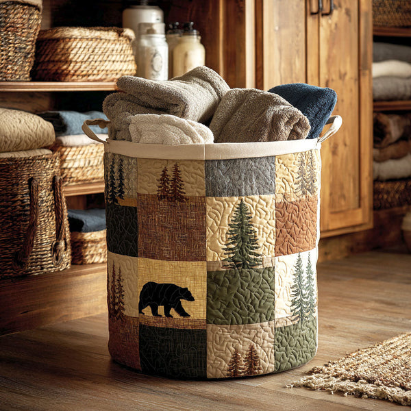 Ottavia — Woodland Bear Patchwork Quilted Laundry Basket