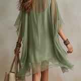 Colleen — Sheer Layered Mini Dress with Flutter Sleeves and Handkerchief Hem