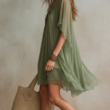 Colleen — Sheer Layered Mini Dress with Flutter Sleeves and Handkerchief Hem