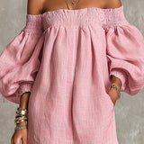 Jorien — Pink Off-Shoulder Mini Dress with Puffed Sleeves