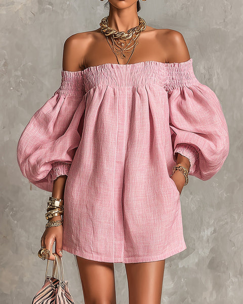 Jorien — Pink Off-Shoulder Mini Dress with Puffed Sleeves