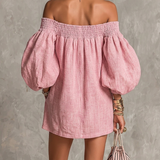 Jorien — Pink Off-Shoulder Mini Dress with Puffed Sleeves