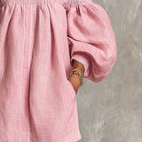 Jorien — Pink Off-Shoulder Mini Dress with Puffed Sleeves