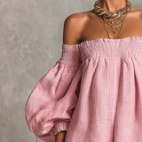 Jorien — Pink Off-Shoulder Mini Dress with Puffed Sleeves
