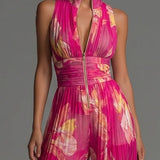 Barbora — Fuchsia Pleated Wide-Leg Jumpsuit