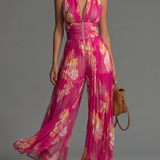 Barbora — Fuchsia Pleated Wide-Leg Jumpsuit