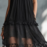 Nynke — Black Sleeveless Mini Dress with Ruffle Straps and Lace-Trim Hem