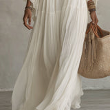 Eadgyth — White Lace-Trim Maxi Dress with Flowing Sleeves