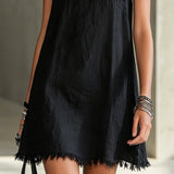 Fiadh — Black V-Neck Mini Dress with Floral Straps