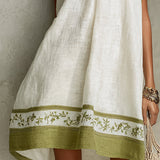 Zdenka — White Halter-Neck Swing Mini Dress with Olive Trim