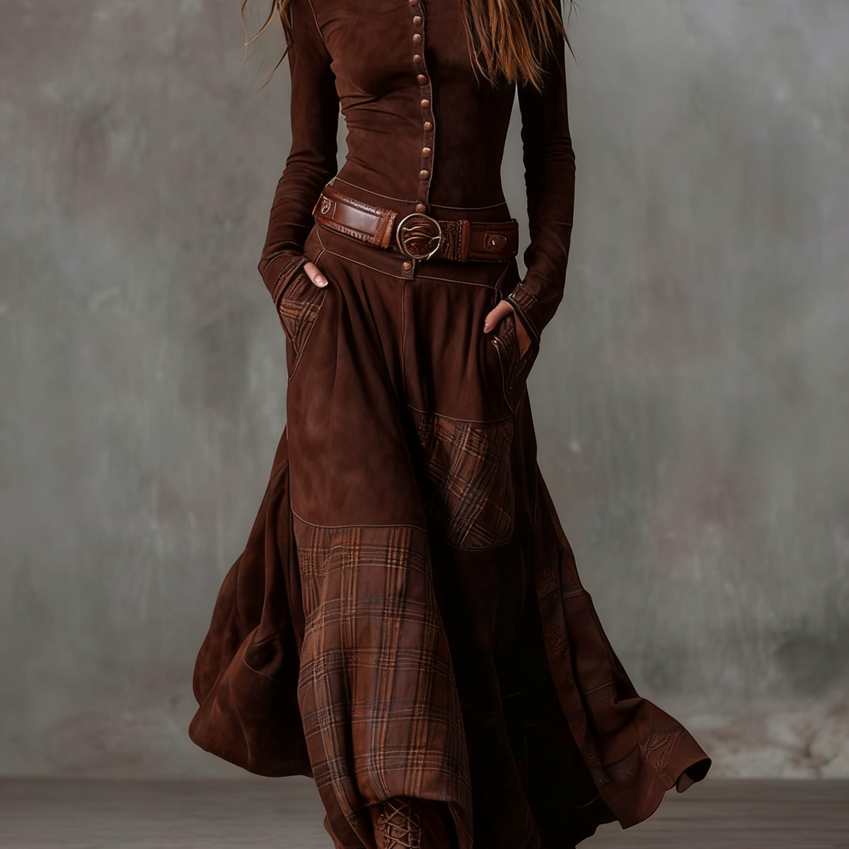 Elisa — Maxi Suede Dress with Belt