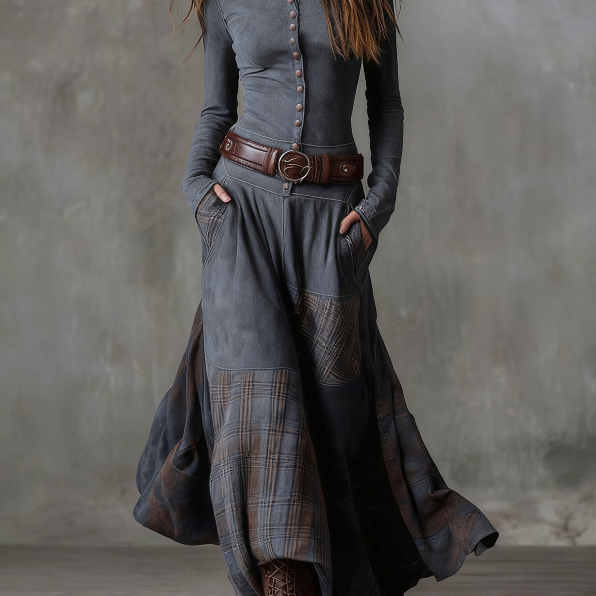 Elisa — Maxi Suede Dress with Belt