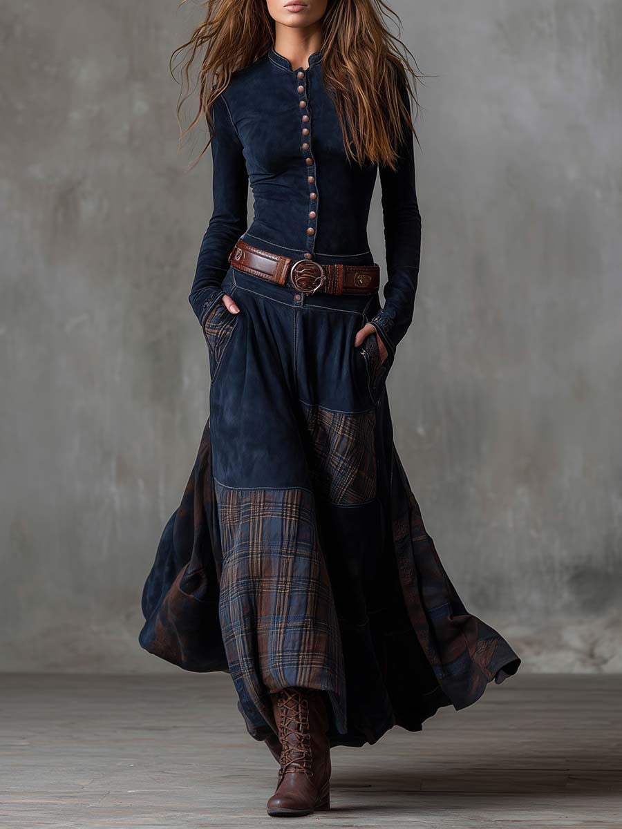 Elisa — Maxi Suede Dress with Belt