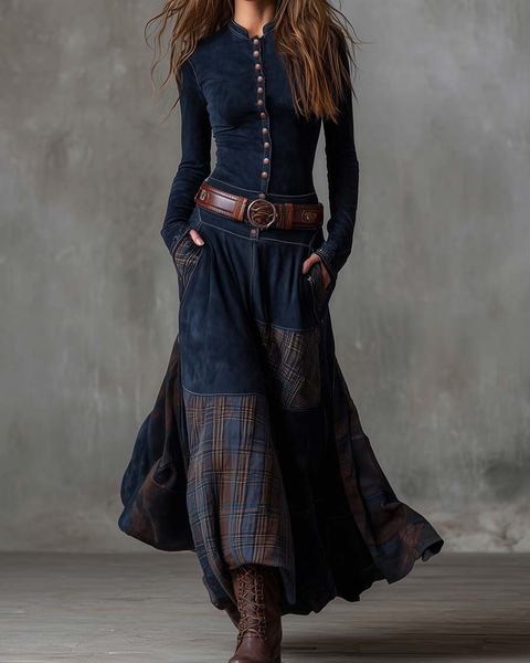 Elisa — Maxi Suede Dress with Belt