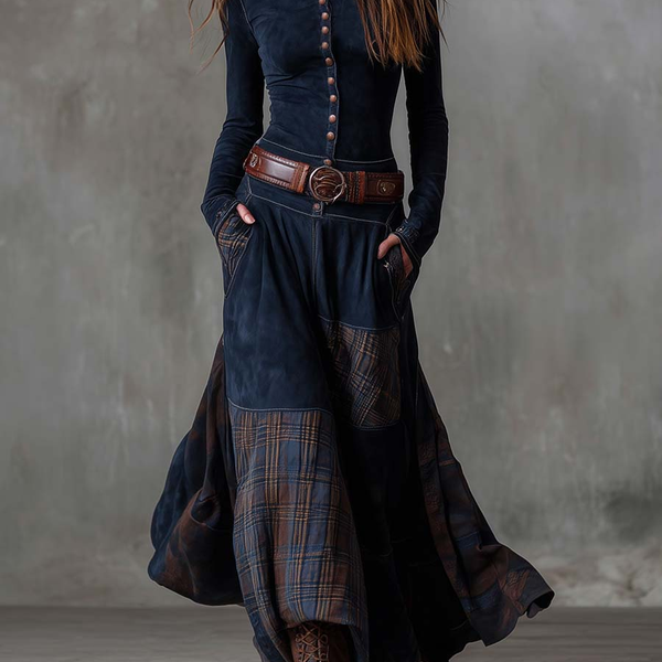 Elisa — Maxi Suede Dress with Belt