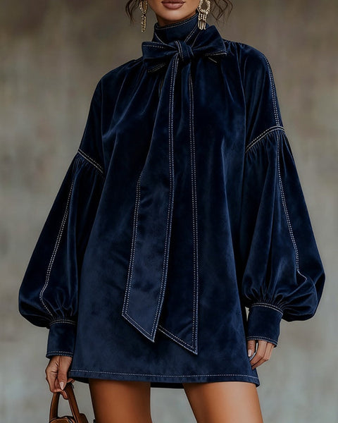 Trinidad — Mini Velvet Dress with Bow