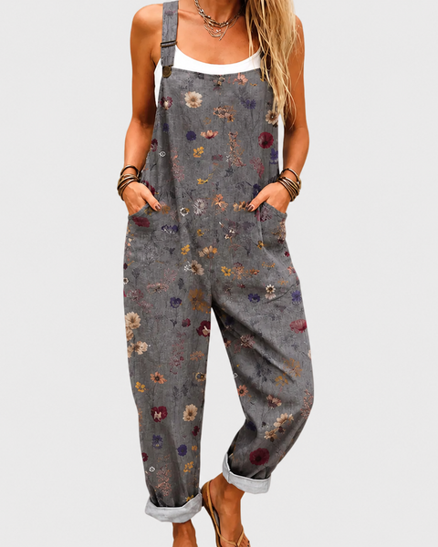 Clementine — Slate Floral Print Overalls