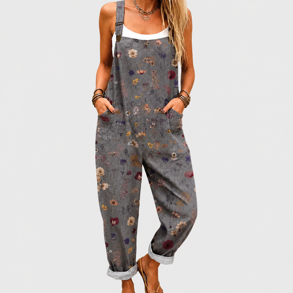 Clementine — Slate Floral Print Overalls