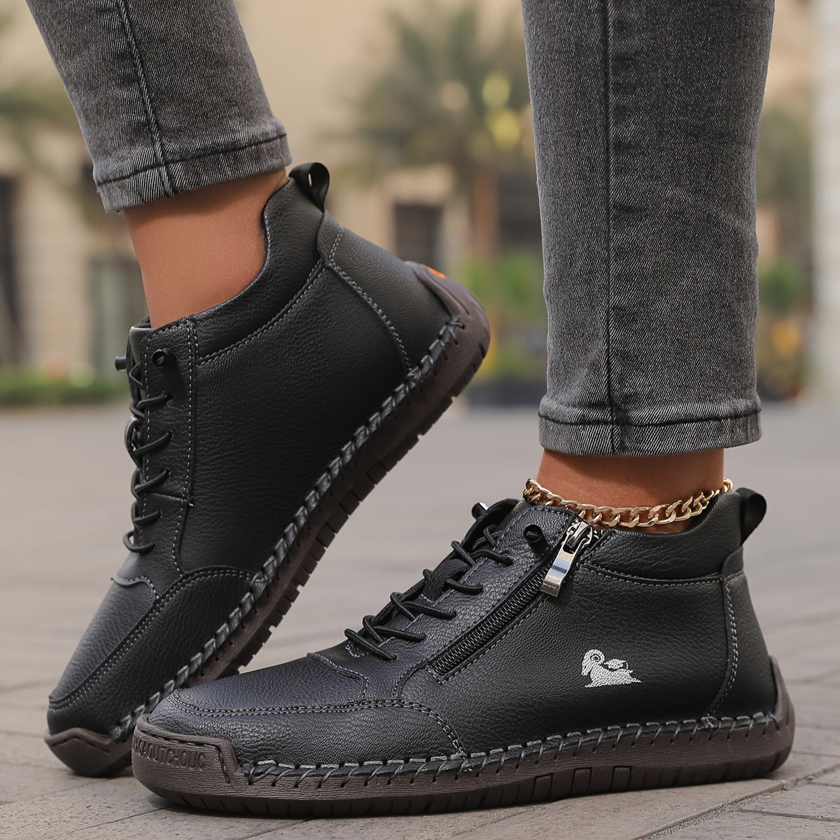 Hallie — Side-Zip Stitched Comfort Sneakers