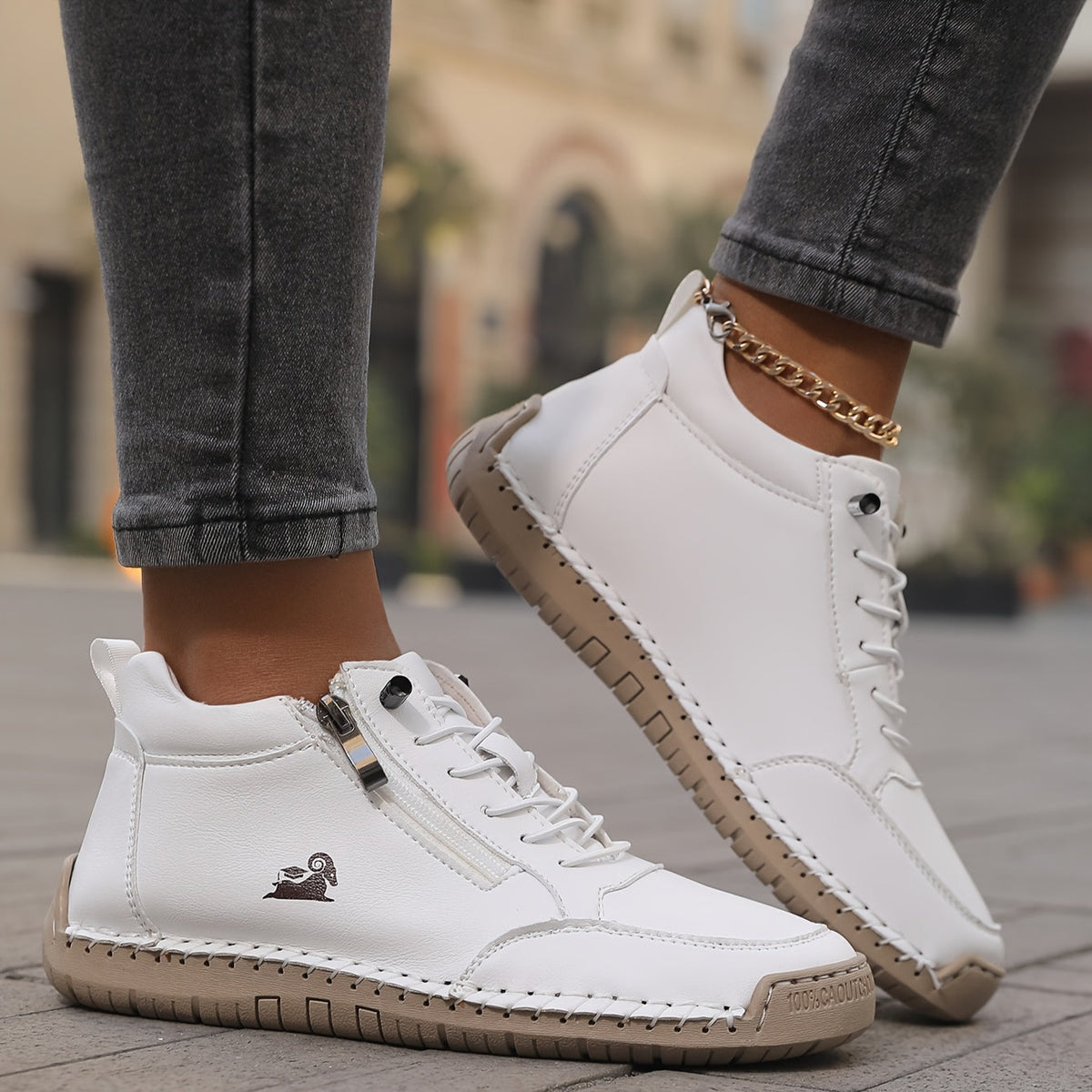 Hallie — Side-Zip Stitched Comfort Sneakers