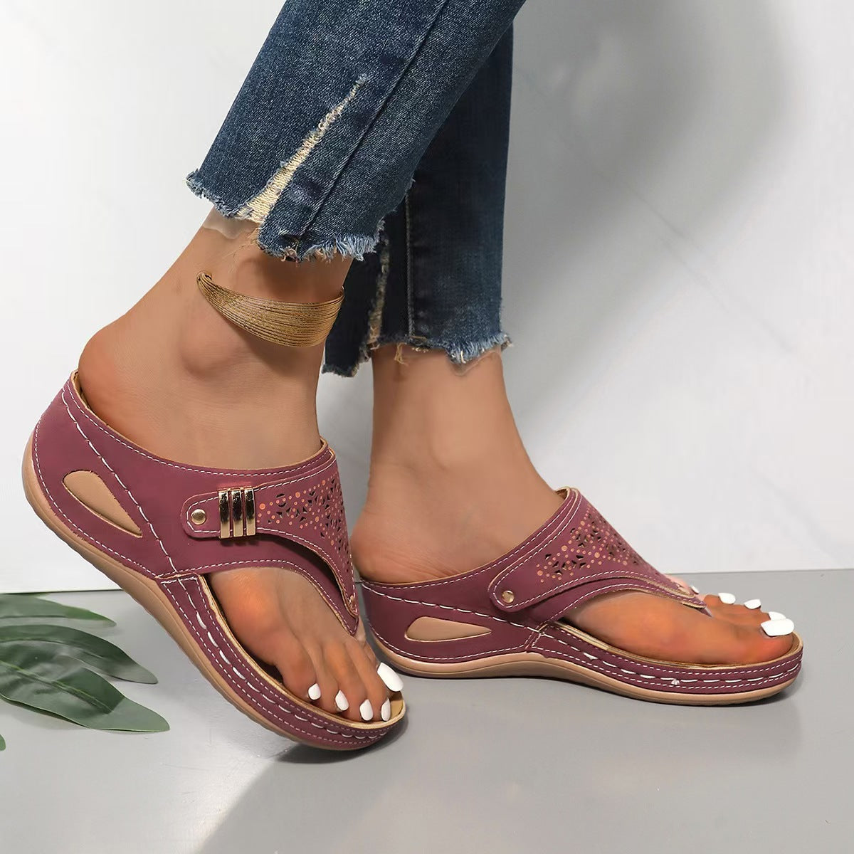 Bertha — Wedge Thong Comfort Sandals