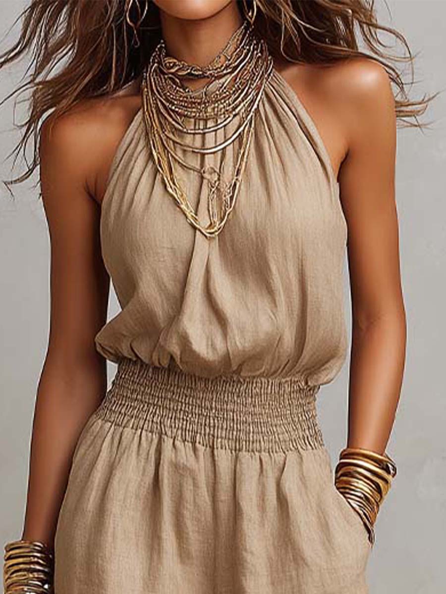 Dietlinde — Halter-Neck Wide-Leg Jumpsuit with Shirred Waist