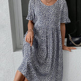 Pirkko — Ditsy Print Tiered Midi Dress with Ruffle Sleeves