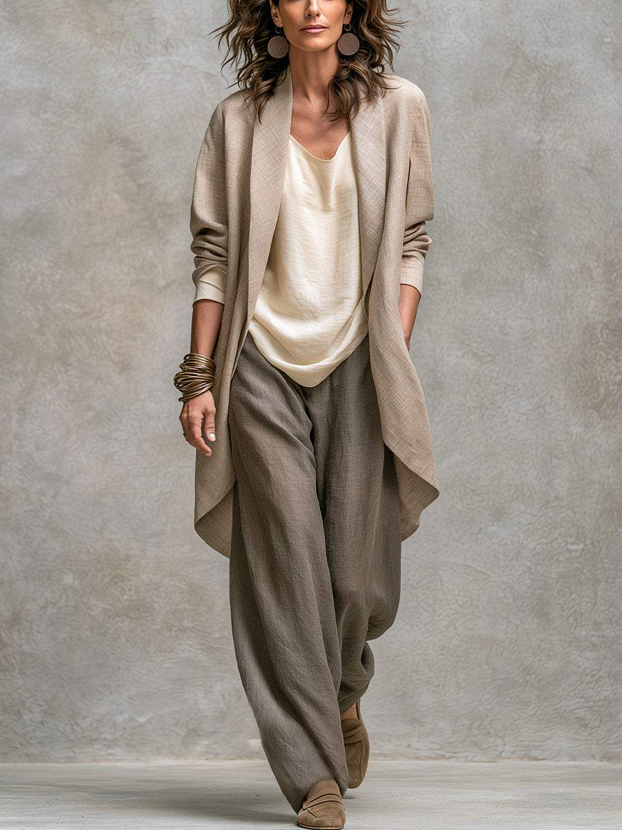 Adriana Layered Wide-Leg Set - Beige Grey