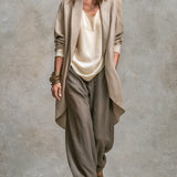 Adriana Layered Wide-Leg Set - Beige Grey