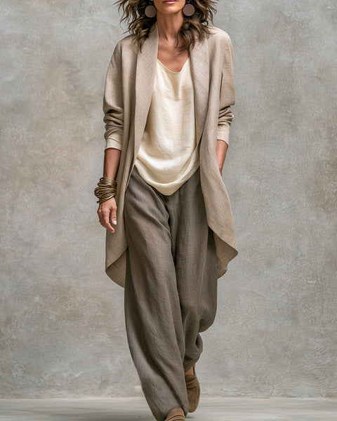 Adriana Layered Wide-Leg Set - Beige Grey