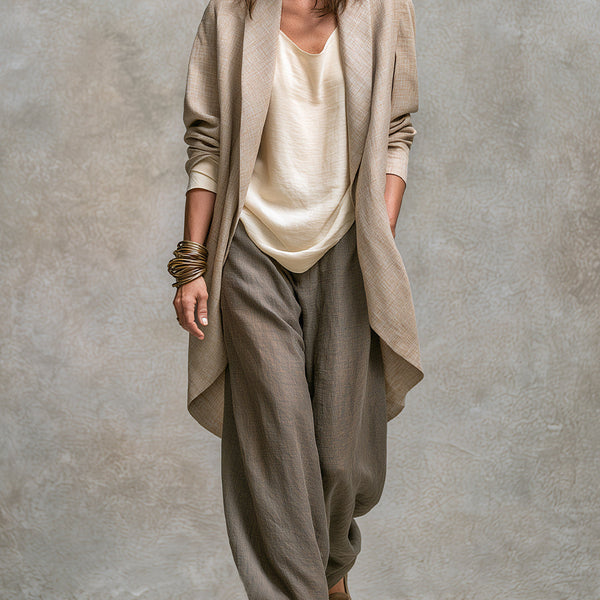 Adriana Layered Wide-Leg Set - Beige Grey
