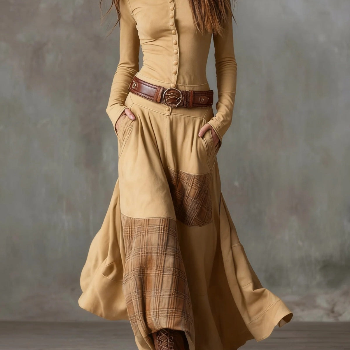 Elisa — Maxi Suede Dress with Belt
