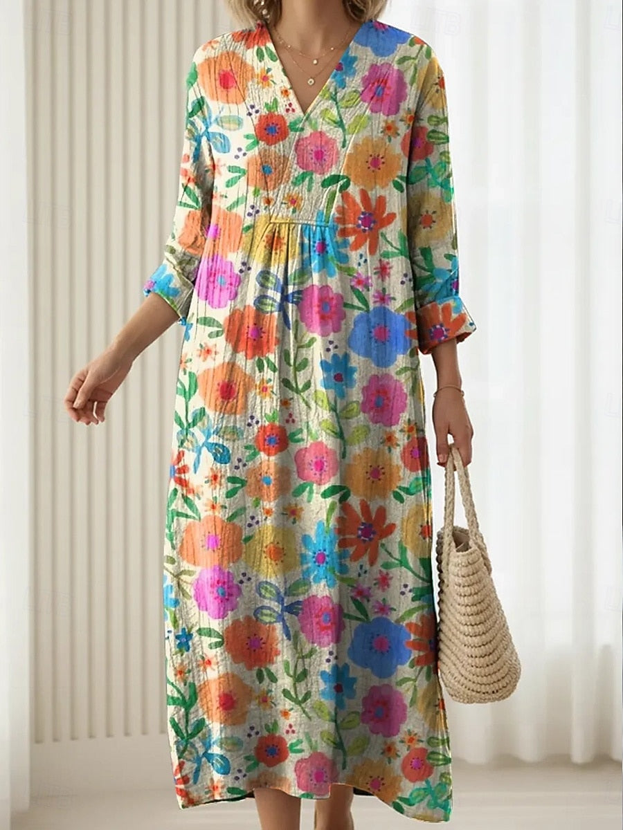 Cami — Rainbow Garden Floral V-Neck Boho Maxi Dress