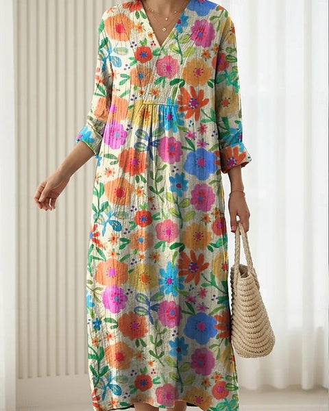 Cami — Rainbow Garden Floral V-Neck Boho Maxi Dress