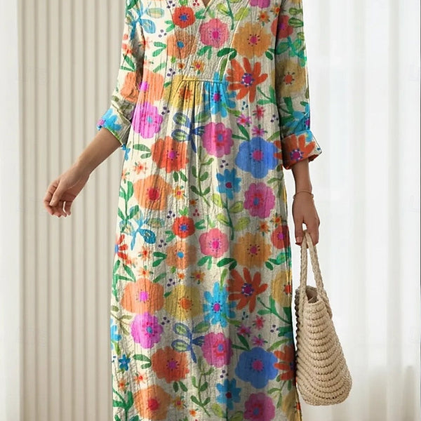 Cami — Rainbow Garden Floral V-Neck Boho Maxi Dress