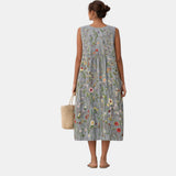 Adele — Grey Wildflower Sleeveless Midi Dress