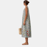 Adele — Grey Wildflower Sleeveless Midi Dress