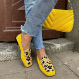 Fiorella — Yellow Animal-Print Horsebit Loafers