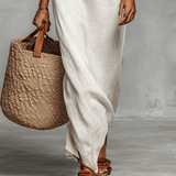 Zofia — White Off-Shoulder Maxi Dress with Batwing Sleeves and Stripe Trim