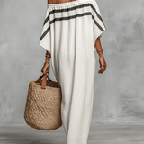 Zofia — White Off-Shoulder Maxi Dress with Batwing Sleeves and Stripe Trim