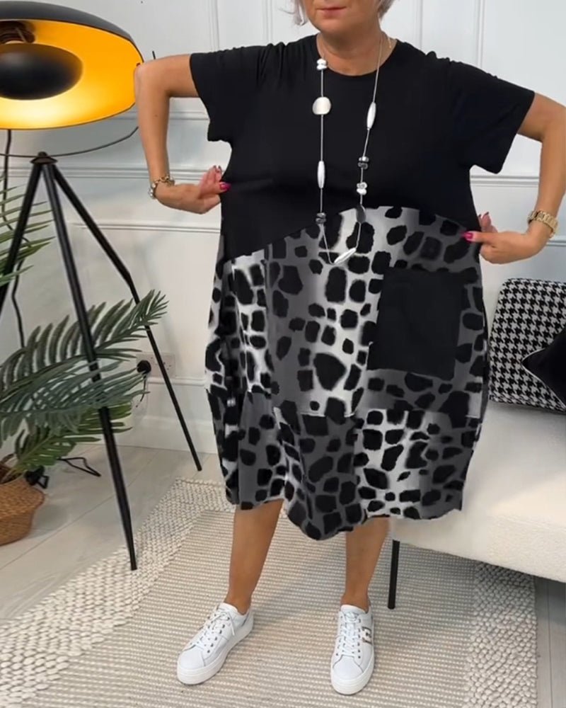 Sigrid — Colour-Block Leopard-Print Midi Dress with Pockets
