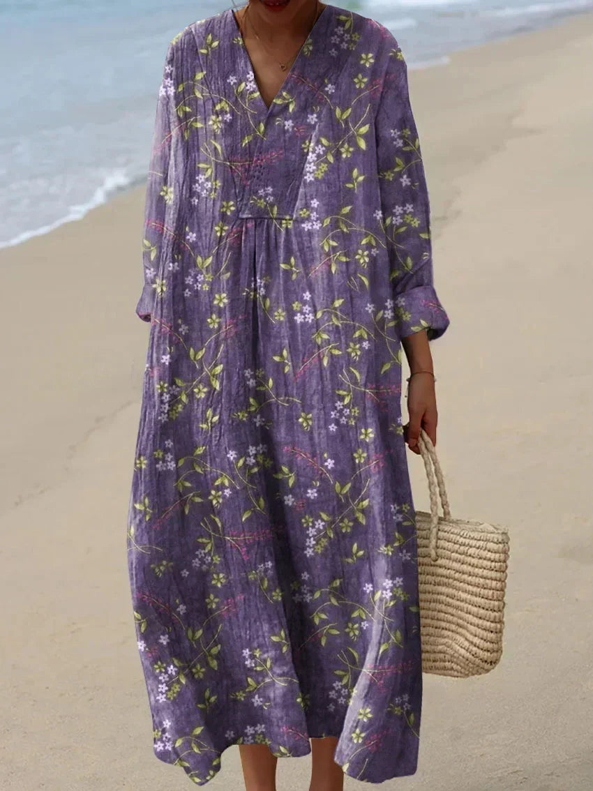 Dorothee — Purple Vintage-Print Midi Dress