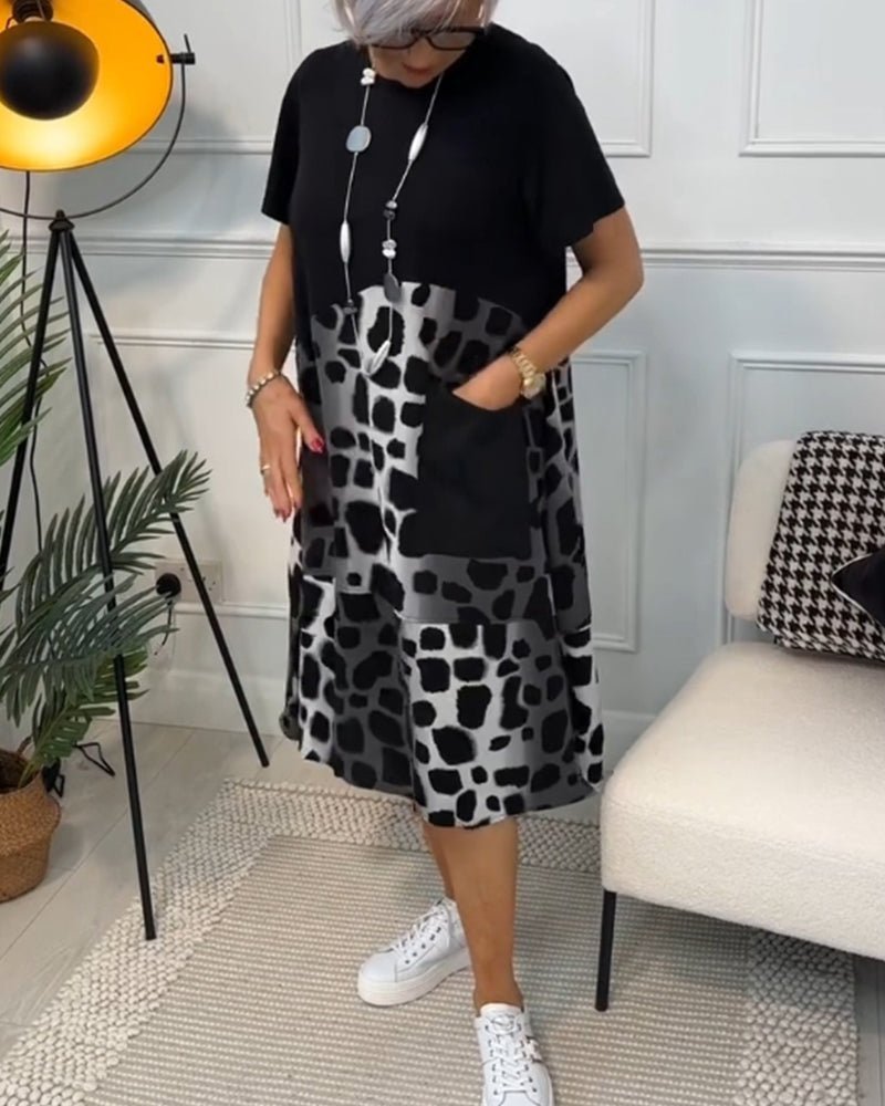 Sigrid — Colour-Block Leopard-Print Midi Dress with Pockets