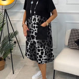 Sigrid — Colour-Block Leopard-Print Midi Dress with Pockets