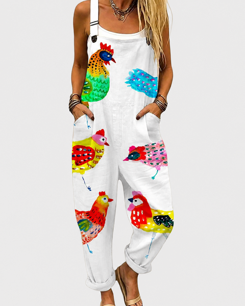 Gracie — Colourful Hen Print Overalls