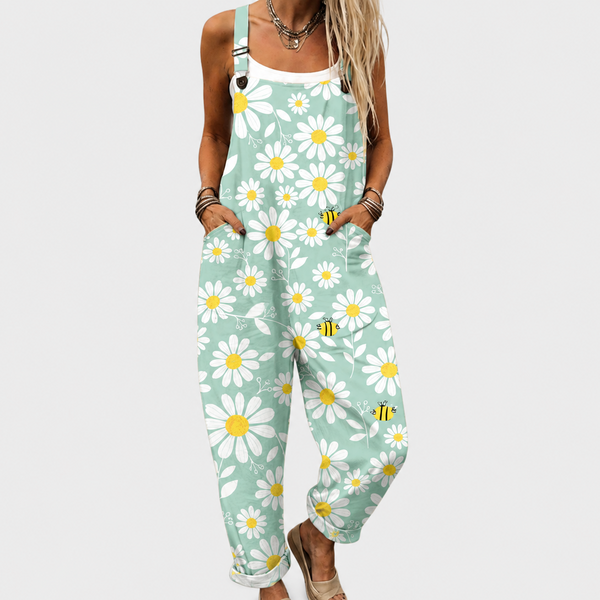 Kitty — Mint Daisy Print Overalls