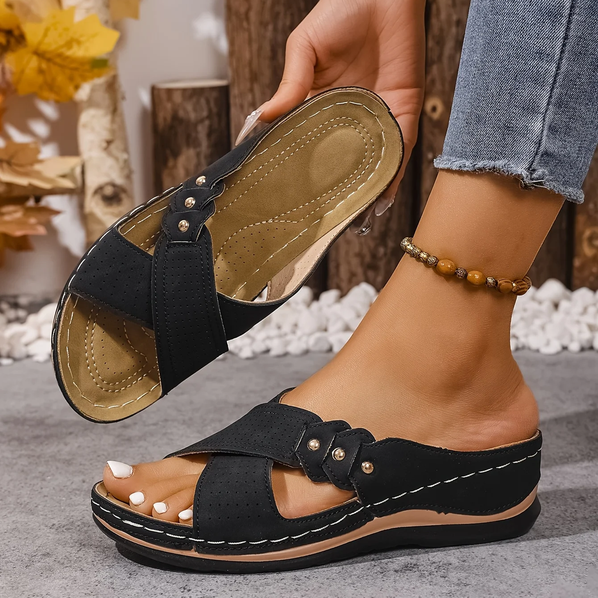 Dulce — Cross-Strap Wedge Comfort Sandals