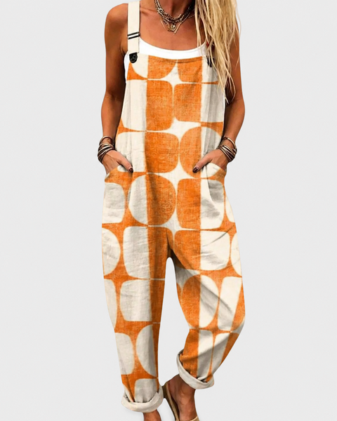 Vivi — Orange Retro Print Overalls