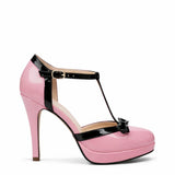 Sachiko — Glossy T-Strap Platform Heels with Bow Detail