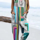 Jenessa — Colourful Geometric Block Print Overalls